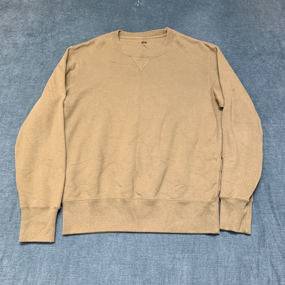 Uniqlo Sweatshirt Mens Medium Beige Soft Cozy Ribbed Knit Cotton Outdoor Wear